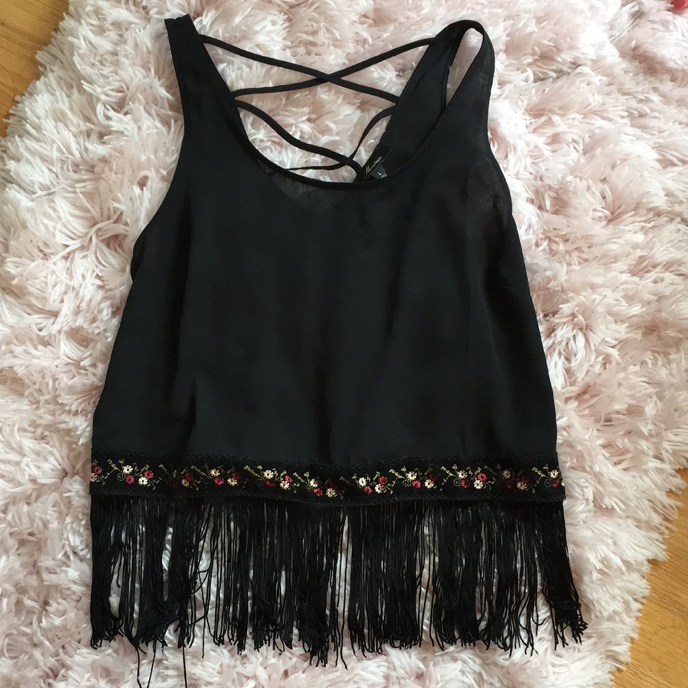 Black fringe crop top
